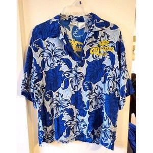 A Corona Extra Beer Men's Button Up Shirt Blue Hawaiian Floral Short Sleeved XXL